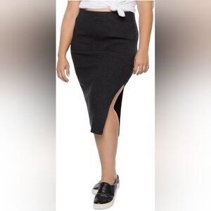 NWT $69 Black Tape_ Black Slit Ribbed Pencil Fitted Midi Skirt Size Large